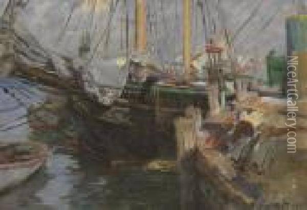 Schooners At Anchor Oil Painting - Irving Ramsay Wiles