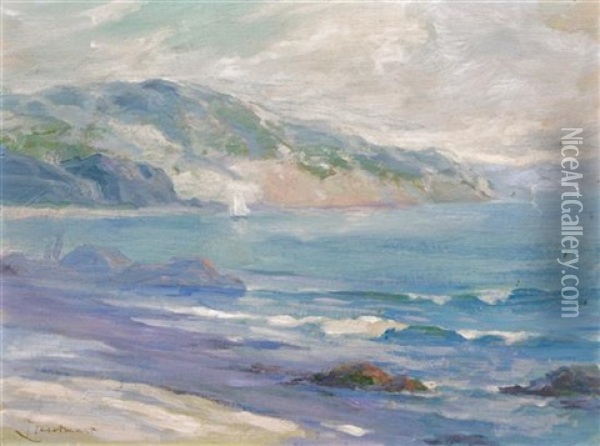Light Blue Seascape Oil Painting - Leon Lundmark