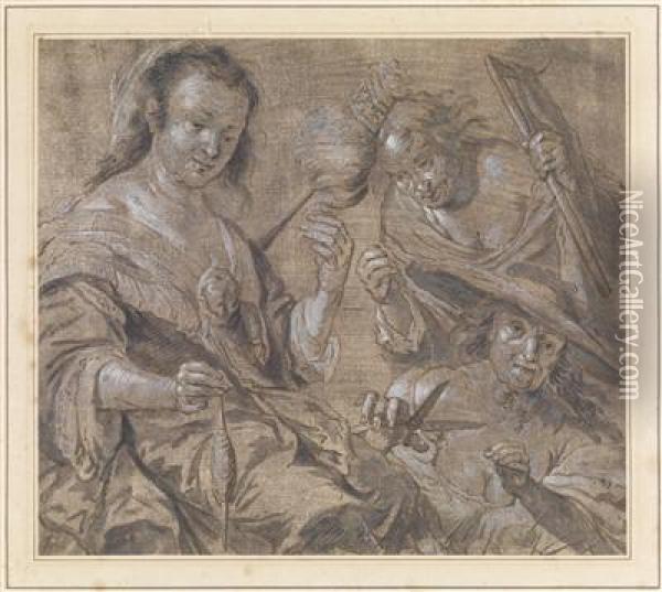 Le Tre Parche (the Three Fates) Oil Painting - Bernardo Strozzi