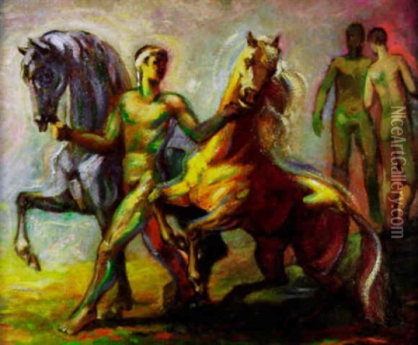 Pferdefuhrer Mit Junglingen Oil Painting - August Babberger