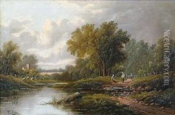 A Figure In A Lakeland Landscape Oil Painting - Etty Horton