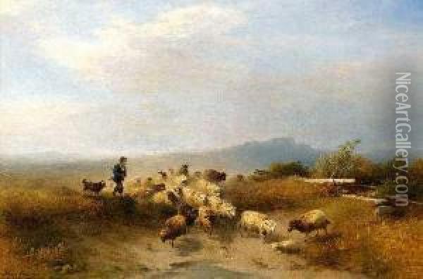 Schafer Mit Seiner Herde Oil Painting - Heinrich Steinike