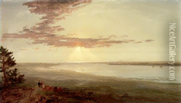 Sunset On A River Inlet Oil Painting - Jasper Francis Cropsey