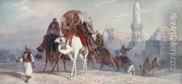 The Desert Caravan, Egypt Oil Painting - Joseph-Austin Benwell