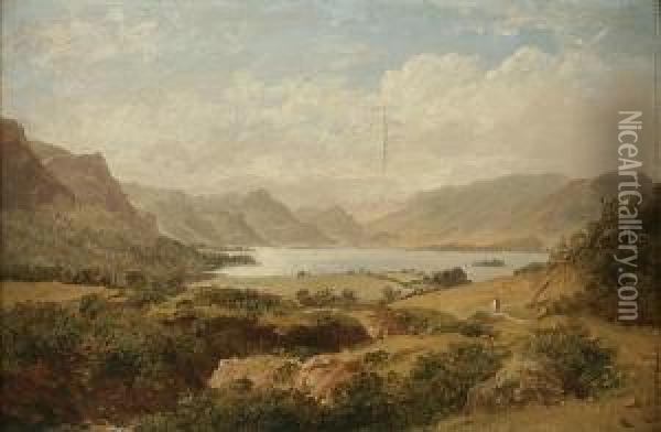 A View Of Lake Derwentwater, And Another, A View Of Lake Windermere, A Pair Oil Painting - John Burell Read