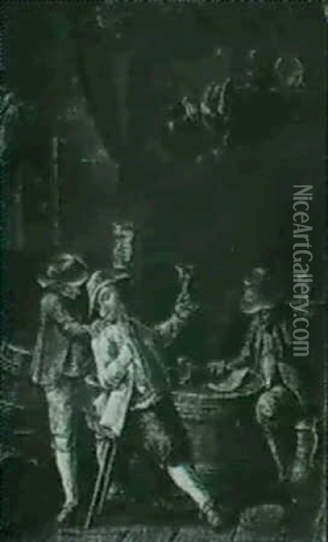 Peasants Drinking A Toast In A Tavern Oil Painting - Johann Jakob Mettenleiter