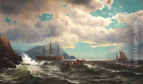 Fishermen Near A Rocky Coast Oil Painting - Mauritz Frederick Hendrick de Haas