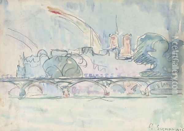 Le Pont des Arts et Notre Dame Oil Painting - Paul Signac