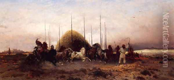 Horses Threshig Wheat, San Juan, New Mexico Oil Painting - Peter Moran