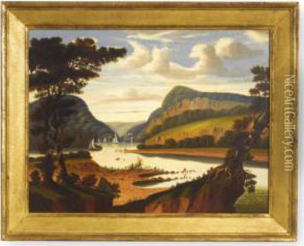 View Along The Delaware River With The Water Gap Oil Painting - Thomas Chambers