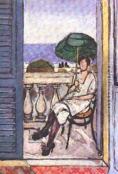 Femme Au Balcon A L'ombrelle Verte Oil Painting - Henri Matisse