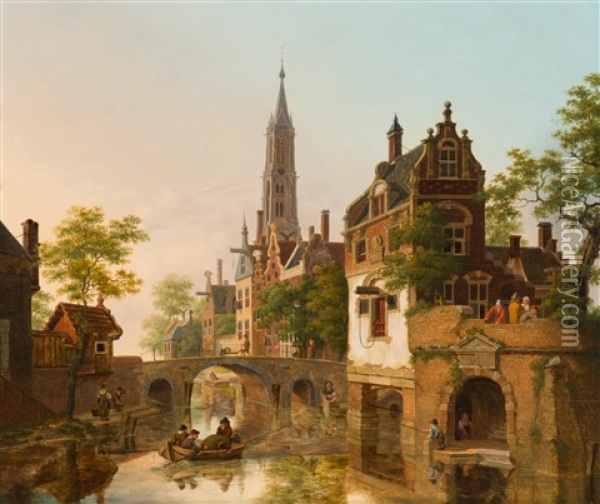 A Sunny Day On The Canal Oil Painting - Jan Hendrik Verheyen