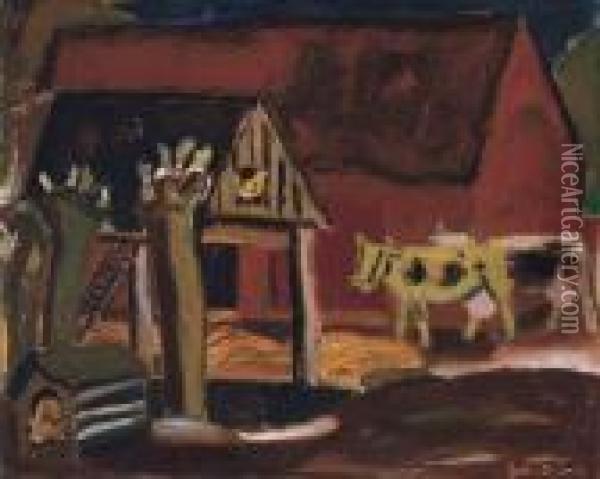 Cour De Ferme Avec Vaches Oil Painting - Gustave De Smet