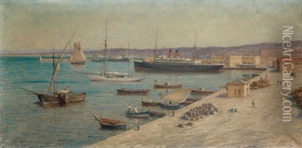 Paquebot, Vue Du Port D'alger Oil Painting - Michel Sturla