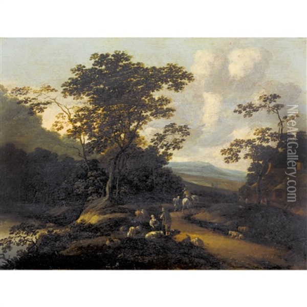 Landschaft Mit Hirtenpaar Und Bauernhaus Oil Painting - Pieter Bout