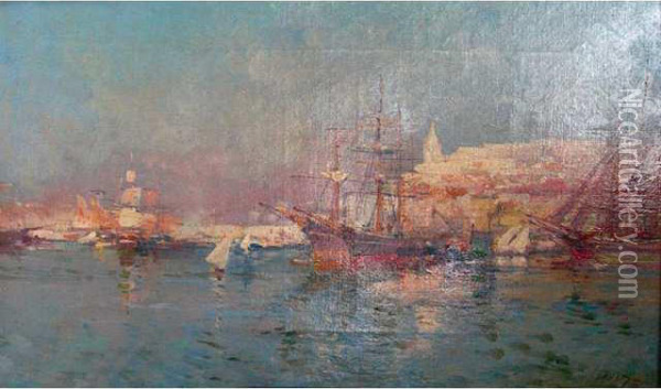 Port De Marseille Oil Painting - Eugene Galien-Laloue