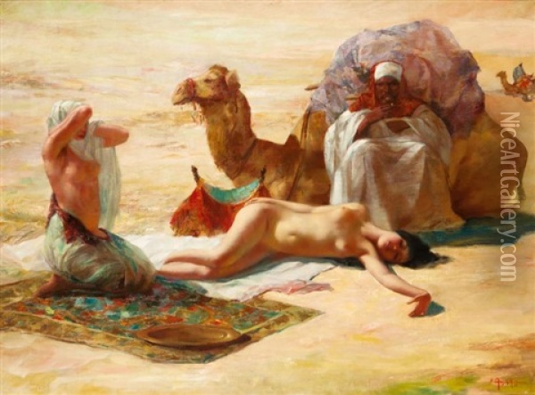 Esclaves Et Leurs Marchands Dans Le Desert Oil Painting - Eduard Ansen-Hofmann