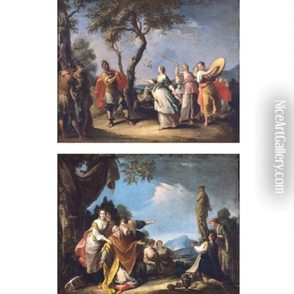 The Meeting Of Jephthah And His Daughter (+ Solomon Sacrificing To Ashtoreth; Pair) Oil Painting - Gaetano Zompini