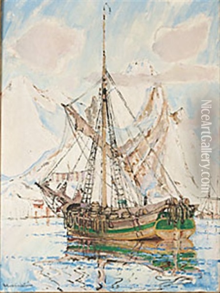 Skepp I Lofoten Oil Painting - Rikard Lindstroem