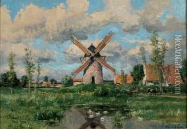 Paysage De Hollande Au Moulin Oil Painting - Isidore Verheyden