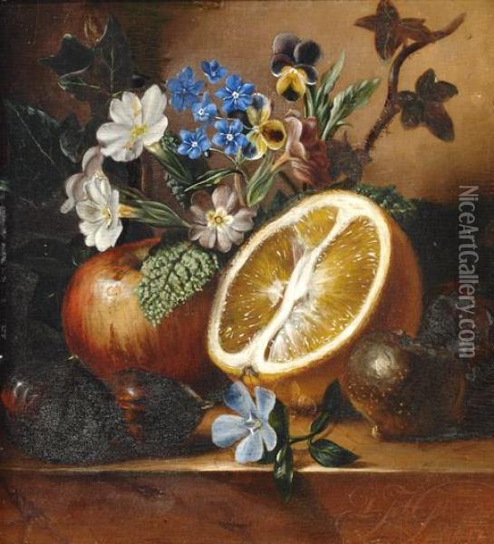 Still Life With Flowers Andfruit Oil Painting - Dirk Jan Hendrik Joostens