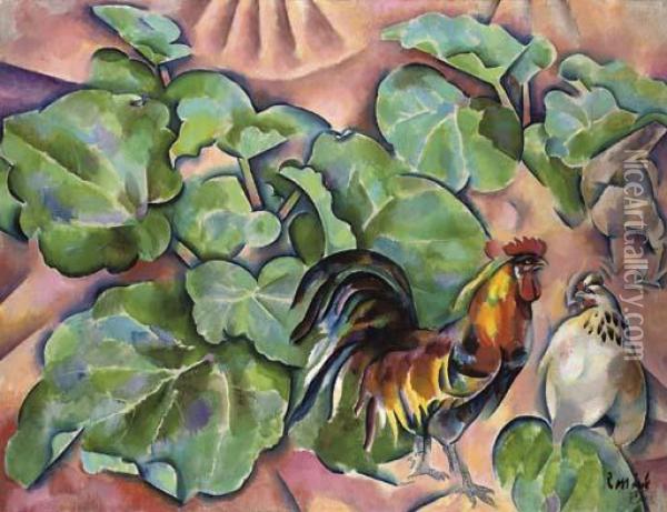 Cockerel And Rhubarb Oil Painting - Vladimir Baranoff-Rossine
