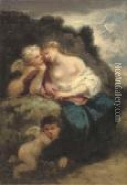 Venus Et Deux Amours Oil Painting - Narcisse-Virgile D Az De La Pena