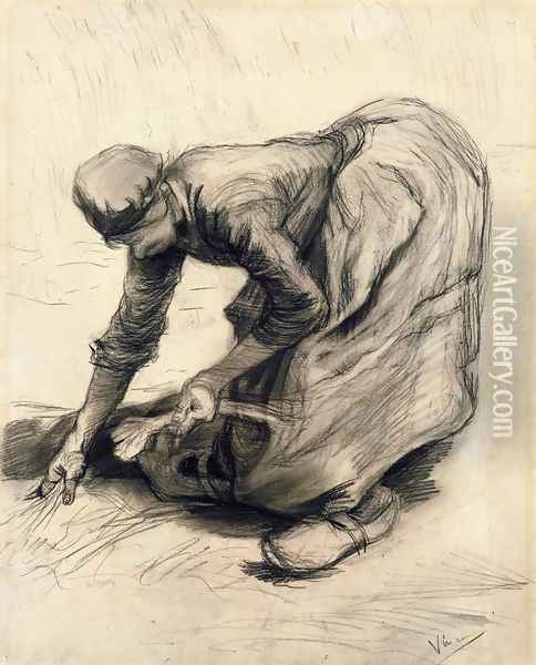 Peasant Woman Gleaning Oil Painting - Vincent Van Gogh