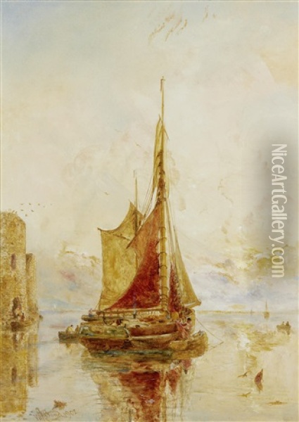 Fishing Boat At Sea Oil Painting - William Joseph J. C. Bond