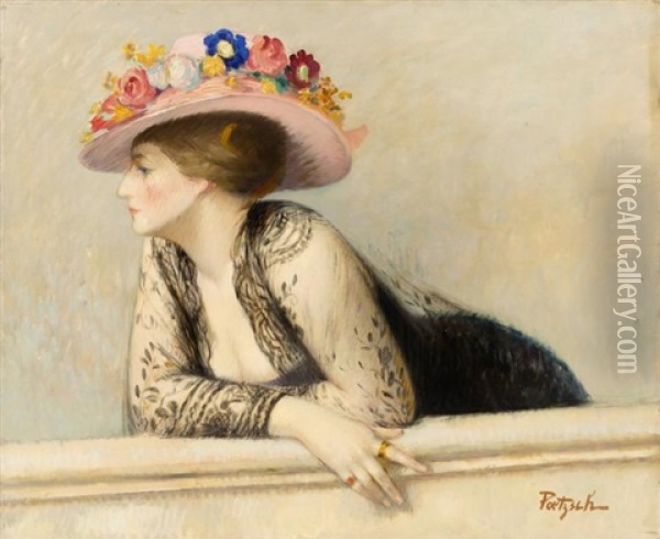 Elegante Au Chapeau A Fleurs Oil Painting - Gustave Poetzsch