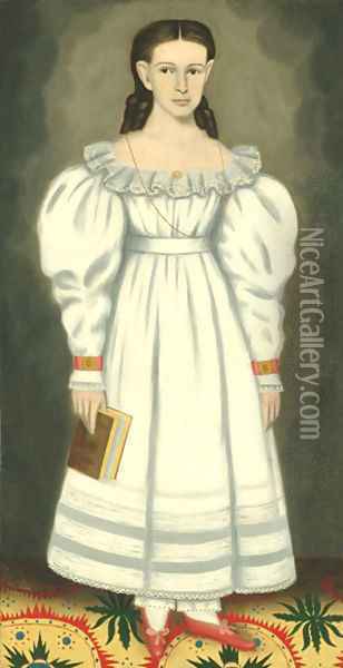 Girl of the Bangs Phelps Family 1848 Oil Painting - Erastus Salisbury Field