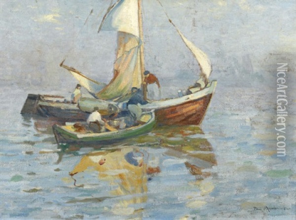 Zwei Boote In Ruhigem Gewasser Oil Painting - Paul Bernard Morchain