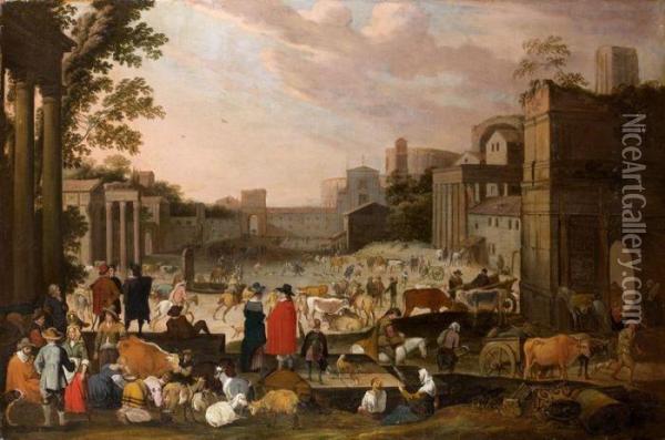 Bergers Et Promeneurs Dans Un Paysage Avec Des Ruines Antiques Oil Painting - Pieter Van Bredael