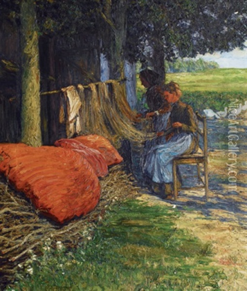 Mending The Nets Oil Painting - Carl Hessmert