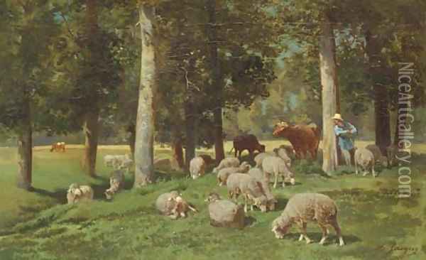 Paysage avec moutons Oil Painting - Charles Emile Jacque