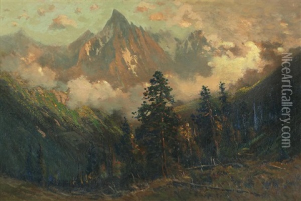 Mountains At Sunset Oil Painting - Charles Partridge Adams