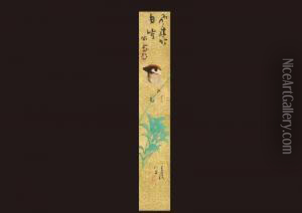 Sparrow In Bamboo Oil Painting - Hashimoto Kansetsu
