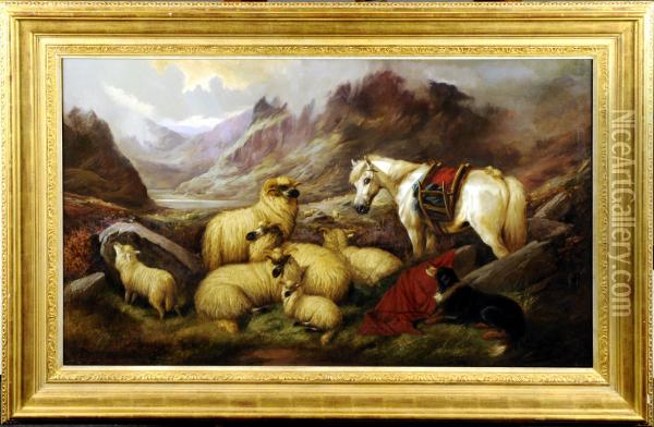Paysage Ecossais Avec Moutons Oil Painting - John Barker