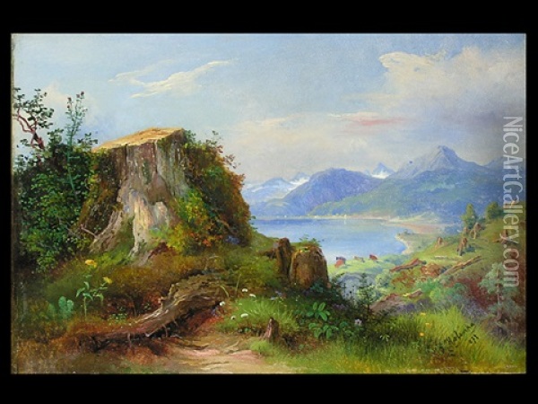 Blick Auf Einen See Oil Painting - Ludwig Georg Eduard Halauska
