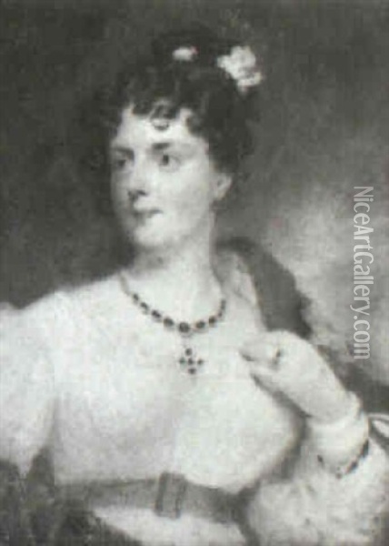 Portrait Of Lady (mrs. Morgan?) In White Wedding Dress Oil Painting - Octavius Oakley