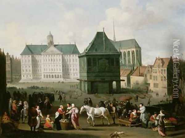 Market Scene before the Dam Palace Amsterdam Oil Painting - Hendrik Mommers
