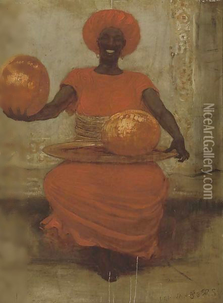 An African melon seller Oil Painting - Istvan Pekary