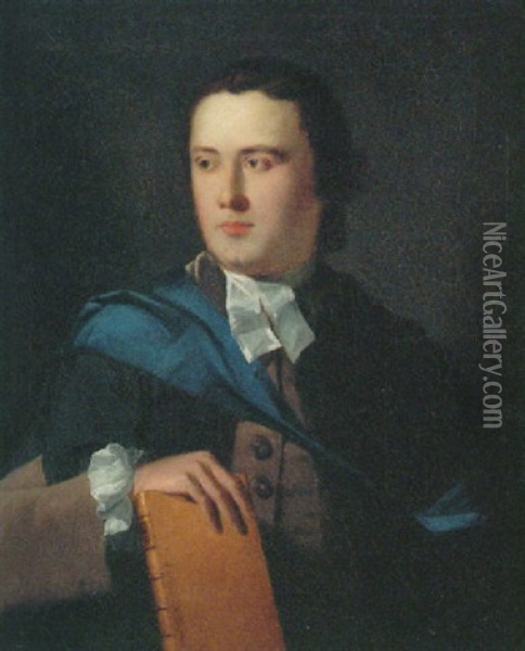 Portrait Of Richard Cope Hopton, In A Brown Coat And Academic Gown, Holding A Book In His Right Hand Oil Painting - Tilly Kettle