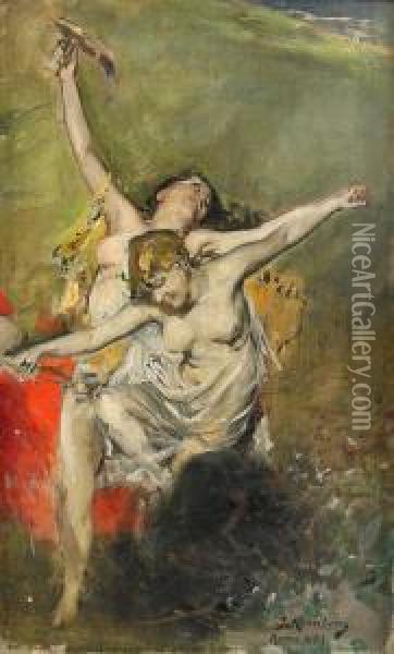 Dansande Nymfer - Studie Oil Painting - Julius Kronberg