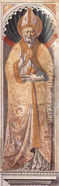 St Nicholas of Bari (on the pillar) 1464-65 Oil Painting - Benozzo di Lese di Sandro Gozzoli