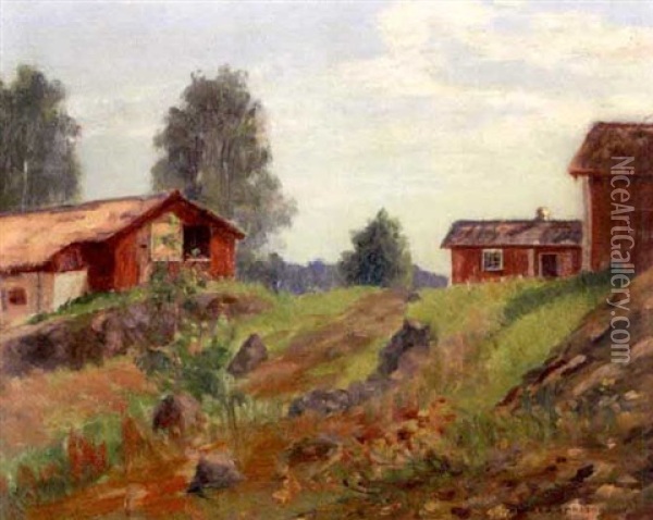 Midwestern Farm Scene Oil Painting - Alfred Jansson