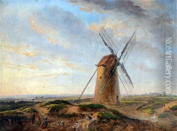 Sussex Windmill Oil Painting - Charles Tattershall Dodd the Elder