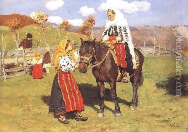 Romanian Woman on the Way to Church 1906 Oil Painting - Mund Hugo