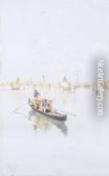 Venezia, Barca In Laguna Oil Painting - Giuseppe Vizzotto Alberti