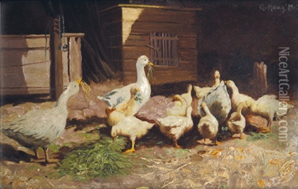 Ganseherde Auf Einem Bauernhof Oil Painting - Robert Von Haug